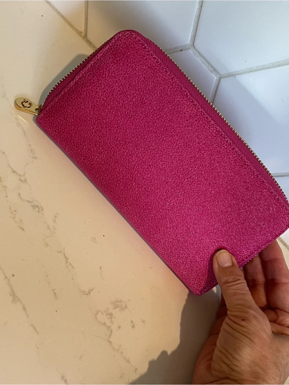 C. Wonder Fuchsia Zip-Around Wallet with Gold Logo